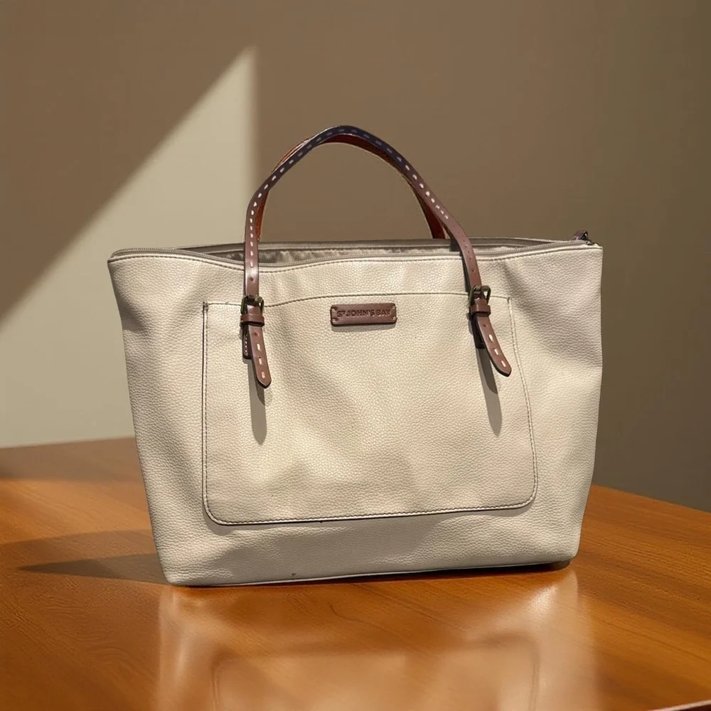 Elegant Cream Tote with Brown Handles